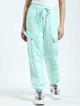 Monte Carlo - Girls Green Printed Regular Fit Joggers