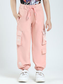 Monte Carlo - Girls Peach Printed Regular Fit Joggers