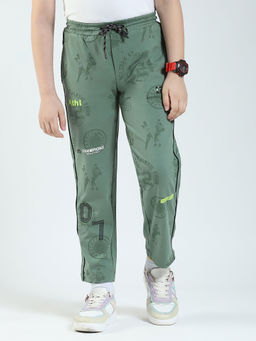 Monte Carlo - Boys Olive Printed Regular Fit Track Pants