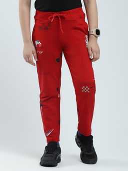 Monte Carlo - Boys Red Printed Regular Fit Track Pants