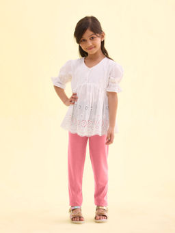 Go Colors - Girl Solid Mauve Mid Rise Rib Leggings