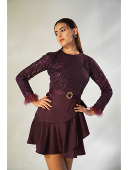 Label Iris - Wine Sequin & Feather Dress