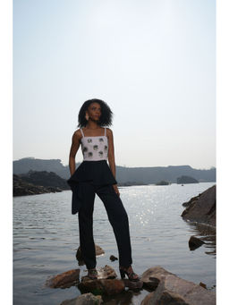 Label Iris - Cream And Black Embellished Jumpsuit