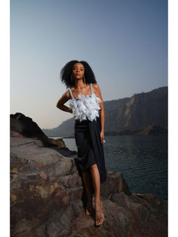 Label Iris - Ivory And Black Draped Dress