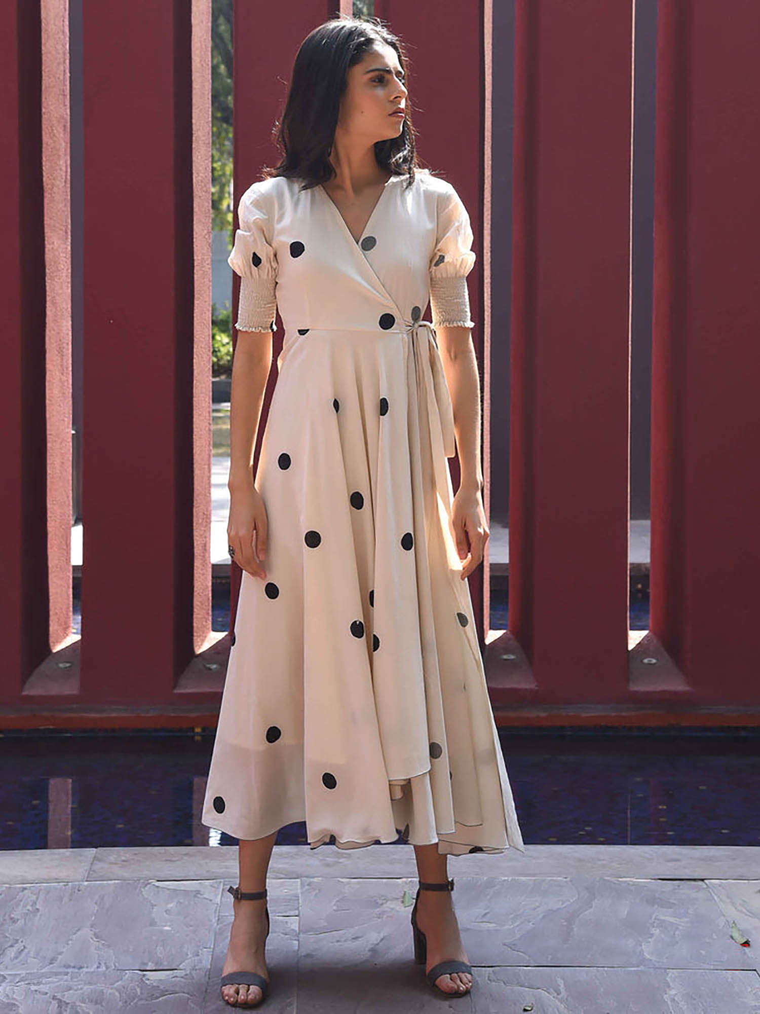 ordinaree Vanilla Bean Polka Cotton Dress-picture-17