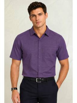 Louis Philippe - Men Purple Solid Half Sleeves Casual Shirt