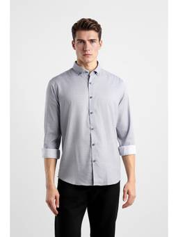 Van Heusen - Men Light Grey Solid Full Sleeves Casual Shirt