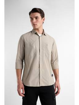 Van Heusen - Men Light Grey Solid Full Sleeves Casual Shirt