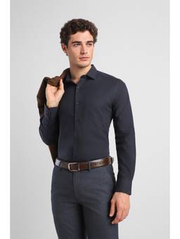 Van Heusen - Men Navy Blue Solid Full Sleeves Formal Shirt
