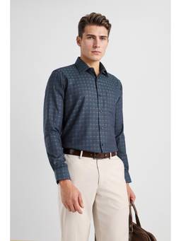 Van Heusen - Men Navy Blue Solid Full Sleeves Casual Shirt