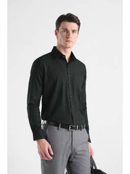 Van Heusen - Men Dark Green Striped Full Sleeves Formal Shirt