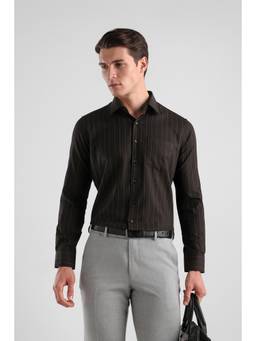 Van Heusen - Men Chocolate Striped Full Sleeves Formal Shirt