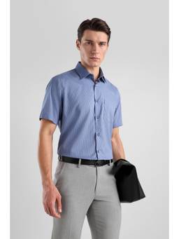 Van Heusen - Men Blue Striped Half Sleeves Formal Shirt