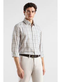 Van Heusen - Men Beige Checked Full Sleeves Casual Shirt