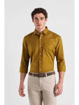 Van Heusen - Men Khaki Printed Full Sleeves Casual Shirt