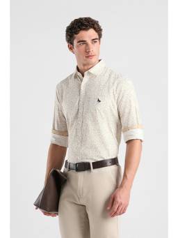 Van Heusen - Men Off White Printed Full Sleeves Formal Shirt