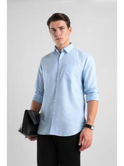 Van Heusen - Men Light Blue Solid Full Sleeves Casual Shirt
