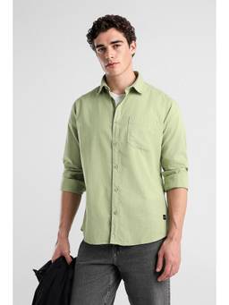 Van Heusen - Men Light Green Solid Full Sleeves Casual Shirt