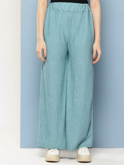 Aarika - Casual Wear Sea Green Colour Textured Palazzo