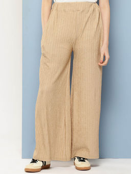 Aarika - Casual Wear Fawn Colour Textured Palazzo