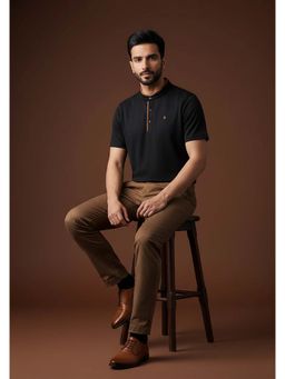 OUTERWORLD - Black Solid Mandarin Neck Men's T-Shirt