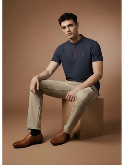 OUTERWORLD - Blue Solid Mandarin Neck Men's T-Shirt