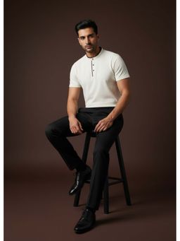 OUTERWORLD - Men's White Solid Mandarin Neck T-Shirt