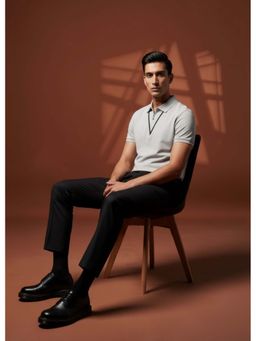 OUTERWORLD - Solid Collar Neck Men's Grey Polo T-Shirt