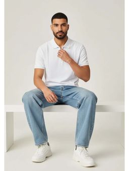 OUTERWORLD - White Solid Collar Neck Men's Polo T-Shirt