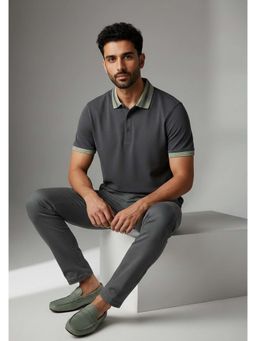 OUTERWORLD - Grey Solid Collar Neck Men's Polo T-Shirt
