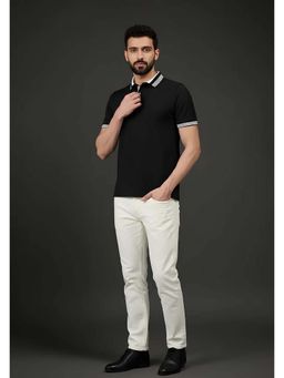 OUTERWORLD - Black Collar Neck Men's Solid Half Sleeve Polo T-Shirt