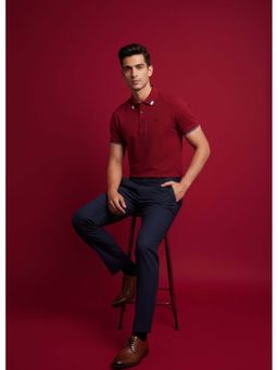 OUTERWORLD - Red Solid Collar Neck Men's Polo T-Shirt