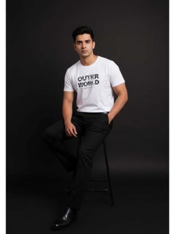 OUTERWORLD - White Printed Crew Neck Men's T-Shirt