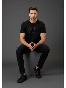 OUTERWORLD - Black Half Sleeve Crew Neck Men's T-Shirt