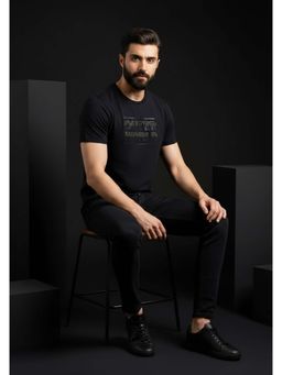 OUTERWORLD - Black Printed Crew Neck Men's T-Shirt