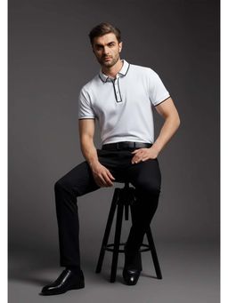 OUTERWORLD - Solid Collar Neck White Men's Polo T-Shirt