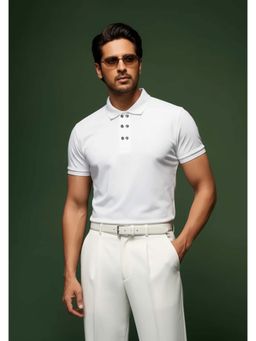 OUTERWORLD - Solid Collar Neck White Men's Half Sleeves Polo T-Shirt