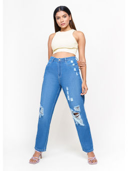 FREAKINS - Mid & Blue Distressed Mom Jeans