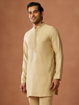 KISAH - Men Cream Silk Blend Solid Festive Kurta
