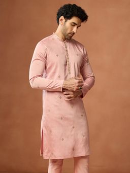 KISAH - Men Pink Embroidered Festive Kurta