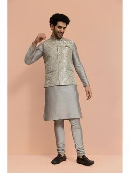 KISAH - Men Grey Jacquard Nehru Jacket