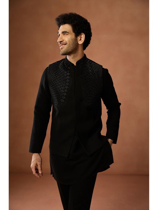 KISAH Men Black Embellished Festive Nehru Jacket