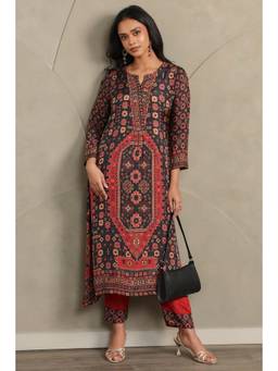 Soch - Women Black Muslin Botanical Printed Kurta with Pants