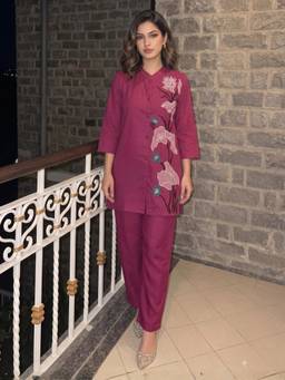 Autumnlane - Purple Gaur Taffy Embrodered Co-Ord Set