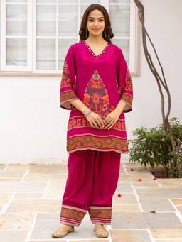 Autumnlane - Pink Karen Fuchsia Printed Farshi Co-Ord Set