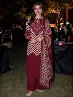 Autumnlane - Red Lipi Cherry Printed Kurta with Palazzo and Dupatta