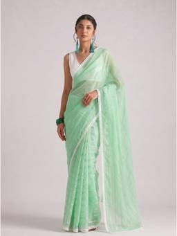 RACHNA - Green Striped Pure Chiffon Ready To Wear Saree