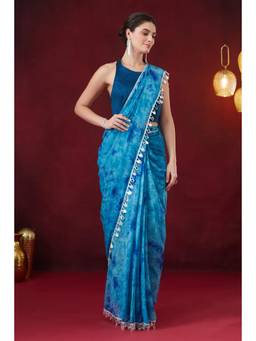 RACHNA - Blue Solid Pure Chiffon Ready To Wear Saree