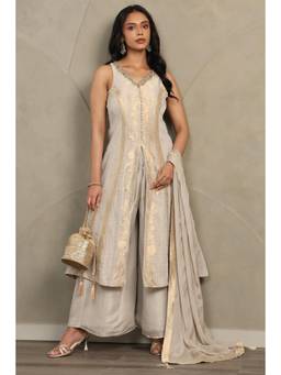 Soch - Women Beige Brocade Zari Woven Kurta with Palazzo and Dupatta