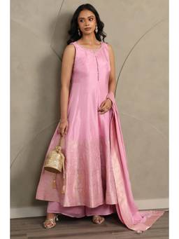 Soch - Women Pink Dola Silk Woven Design Kurta with Palazzo and Dupatta